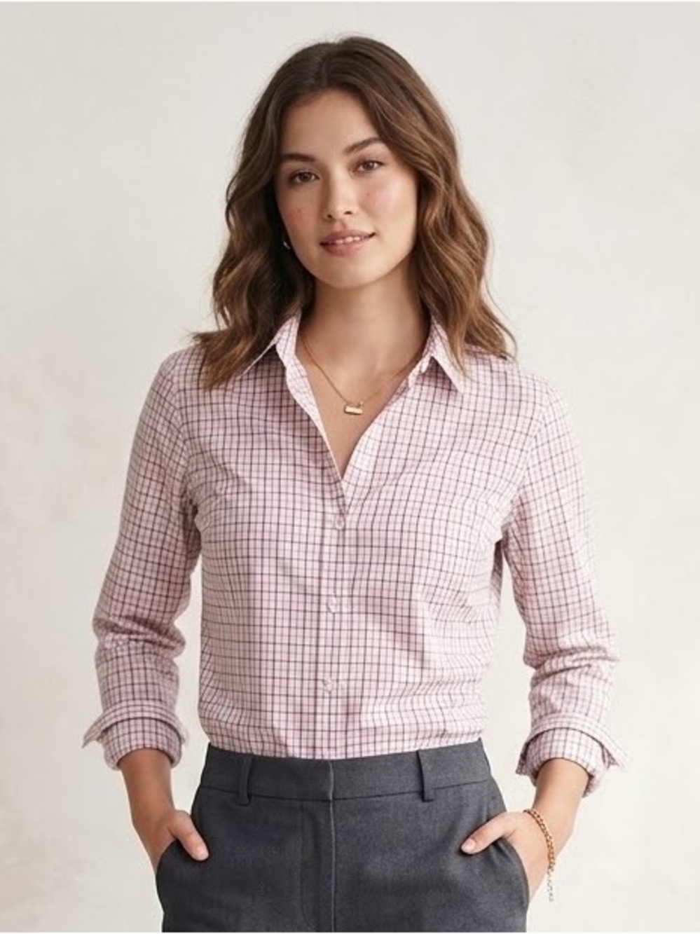 Lands' End White Pink No Iron Supima Cotton Shirt Minimalist Normcore SZ 6P